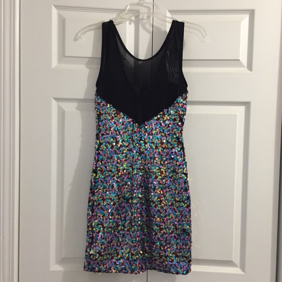 Multi Color Sequin Black Mesh Party Formal Dress Sz S - Picture 4 of 4